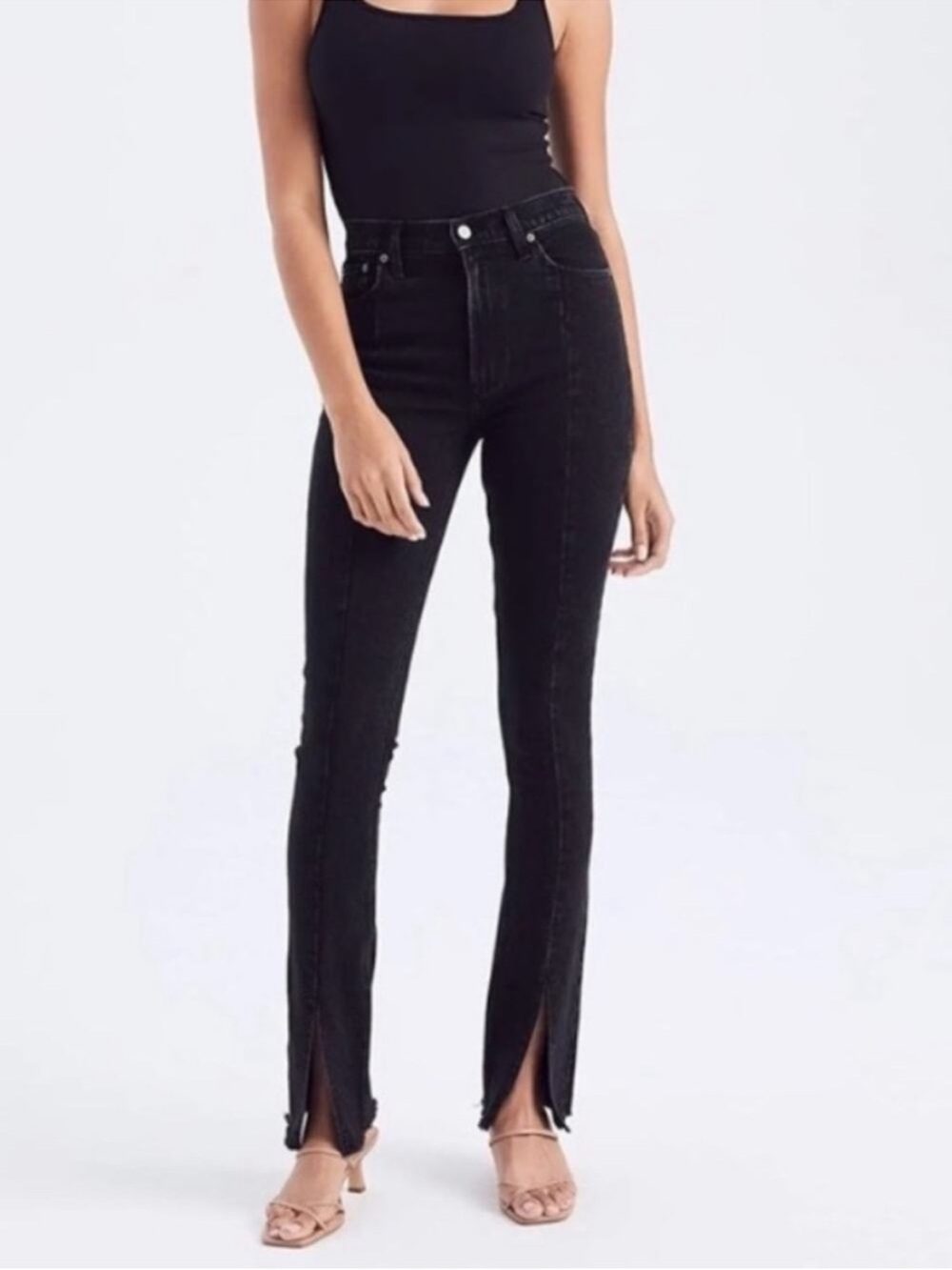 Abercrombie & Fitch Split Hem Black High-Rise Jeans with Front Seams
